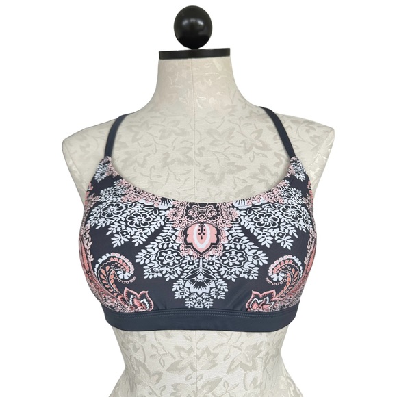 Kona Sol Women's Paisley Bralette Bikini Top Gray Pink Adjustable Straps Medium - Picture 4 of 15